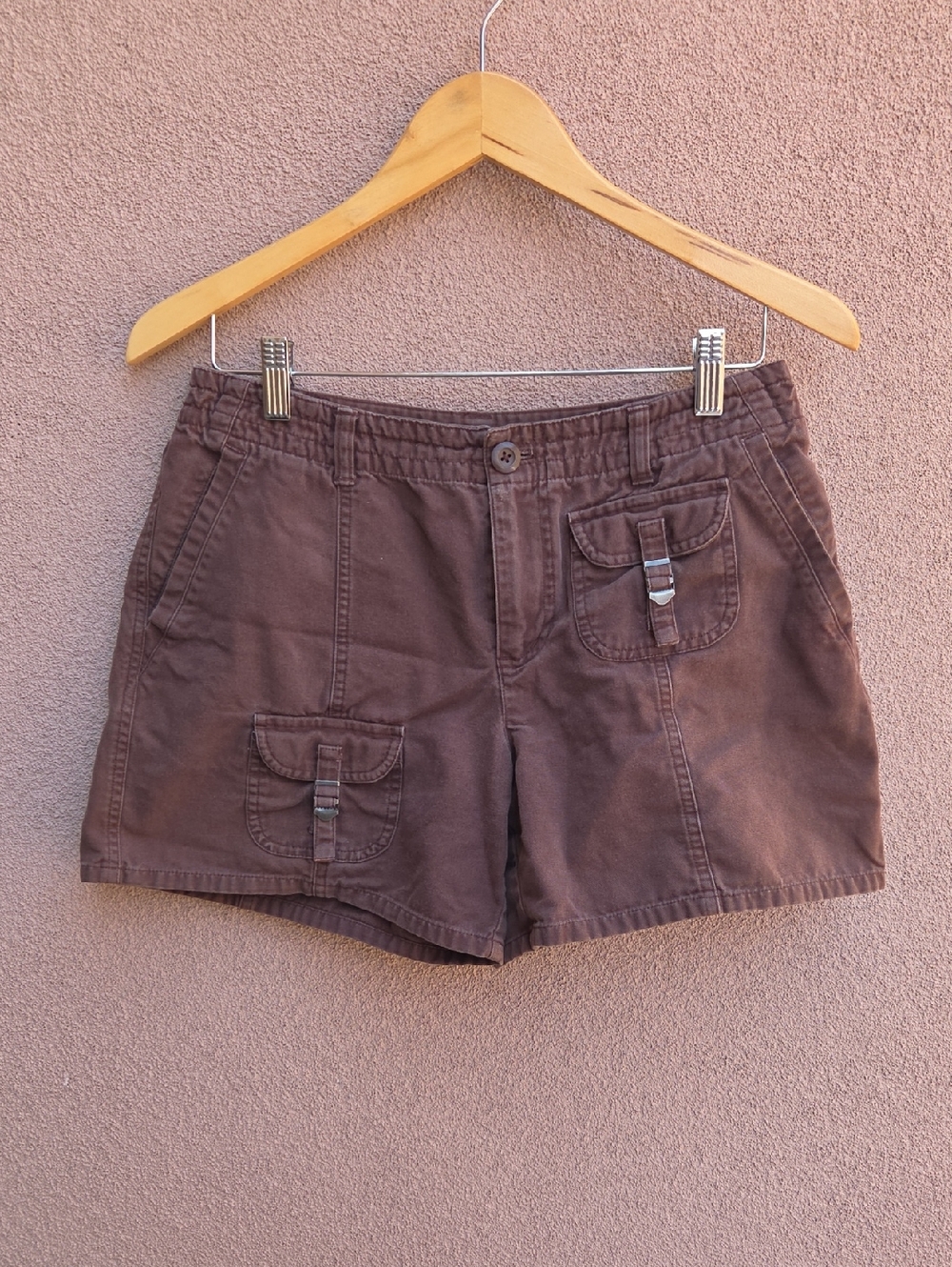 Allison Brittney Brown Cargo Shorts with Flap Pockets 100% Cotton